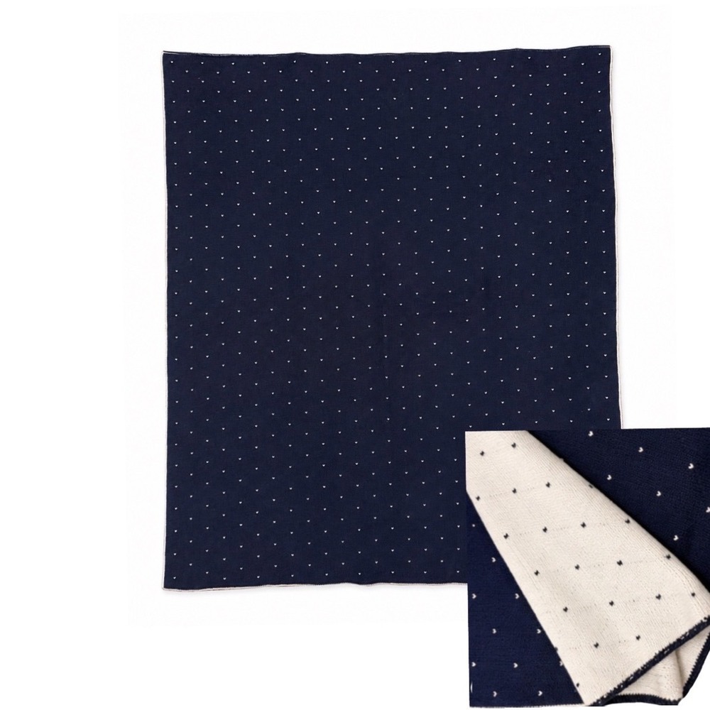 Vintage Cover Me Under Cover Baby Blanket Kids Navy White Reversible Knit